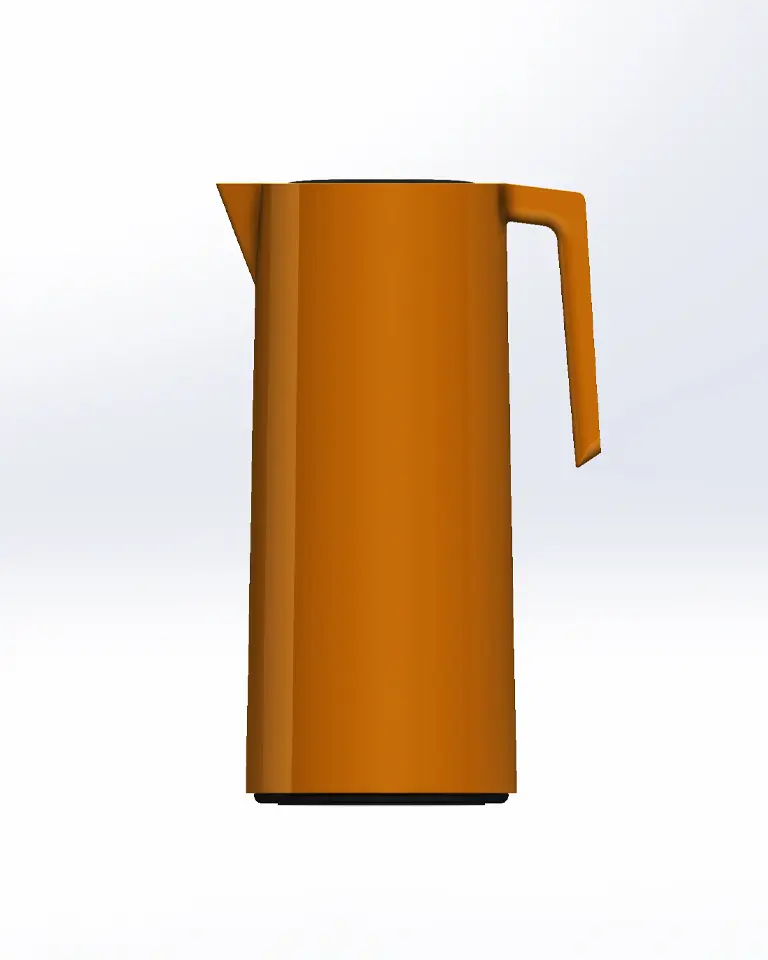 Isolierkanne, ein freies Industriedesignprojekt von Platt & Form. Seitenansicht des Kunststoffkörpers.