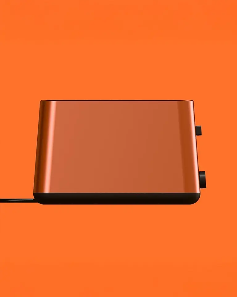 Seitenprofil des Toaster-Entwurfs – Fokus auf die Linienführung und die schmale Silhouette im Industriedesign.