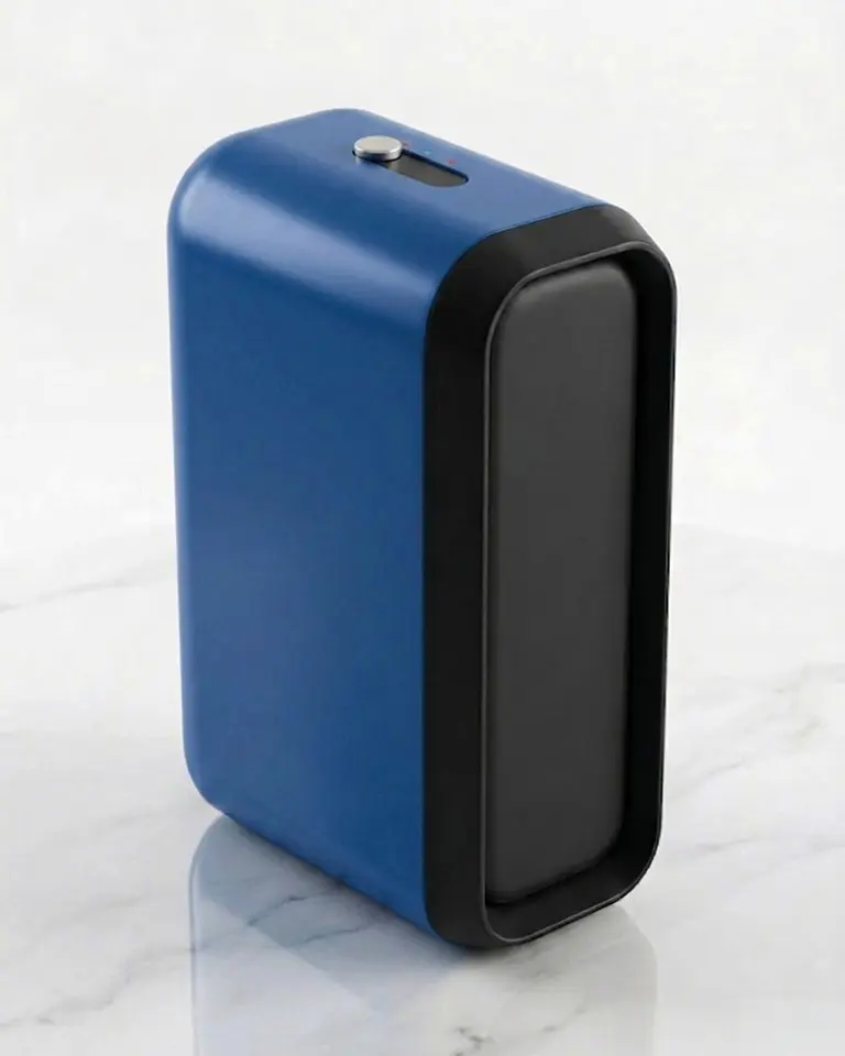 Fotorealistisches HD-Rendering eines blauen Föhns nach dem Design Freeze zur visuellen Absicherung des Produktdesigns vor dem Formenbau.