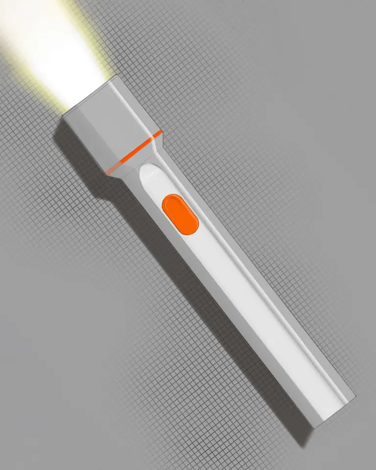 Analoge Proportionsskizze einer Taschenlampe zur Abstimmung von Ergonomie und Produktdesign.